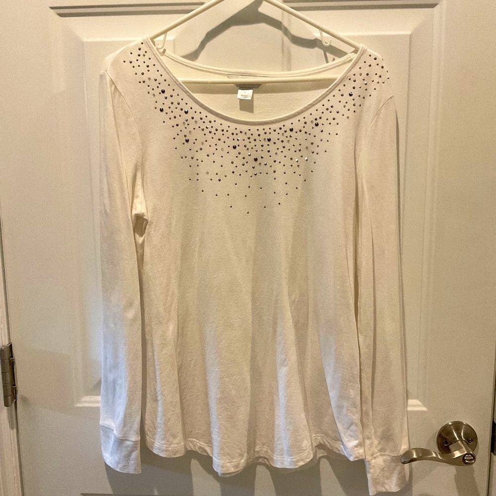 Christopher & Banks long sleeve white embellished top. Size M.